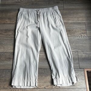 Tracy Evans Linen Blend Wide Leg Drawstring Lightweight Khaki Pants Sz Large